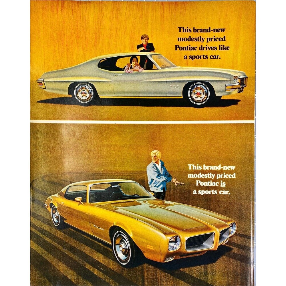 Pontiac "Sedan or Sports Car all Modestly Priced" Vintage Print Ad 1970